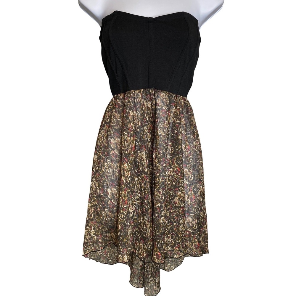 Free People Women Black Paisley High Low Strapless Dress Sz XS Indie Corset Core